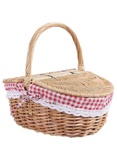 Youqin Home Picnic Basket with Liner, Red/White Gingham (Style 2)