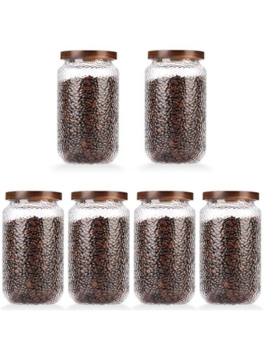 Edtech 6 Pcs Glass Storage Container with Lid, Airtight Glass Jars, Farmhouse Tea Canister, Irregularity Texture Glass Candy Cookies Coffee Canister Jar Bath salt Container (500ml)