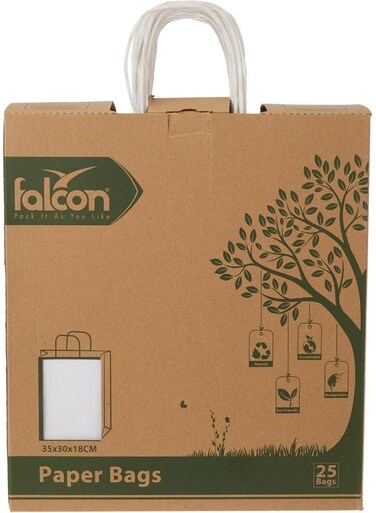 Falcon Pack Retail Shopping Bag, 35 cm x 30 cm x 18 cm Size, White White
