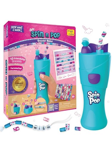 Imagimake Spin n Pop DIY Bracelet Making Kit   Patented Electric Bracelet Maker for Kids 8-12   Create 10 Unique Bracelets with Shiny Foil Beads, Alphabet Beads &amp; Clasps   Gift for Girls &amp; Teens