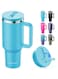 Greatyos 40 oz Tumbler with Handle and Flip Straw Lid - Upgraded Insulated Traveler Tumblers with Lids Straws Vacuum Leak Proof Stainless Steel 40oz Cup Mug Gifts for Men Women Him Her (Pool)