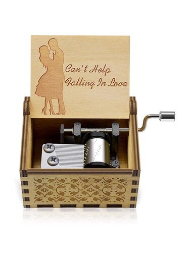 Musical Box, Can't Help Falling in Love Wood Music Box, Hand-Operated Antique Engraved Cute Musical Boxes, Gift for Love One, Boyfriend, Girlfriend, Husband,Wife Birthday, Wedding Day Present