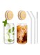 Pcs Glass Cups with Bamboo Lids and Straw,16 OZ Beer Can Shaped Drinking glasses,Iced Coffee Cups,Glass Tumbler with Straw and Lid for Smoothie Cocktail Whiskey Tea Juice Gift