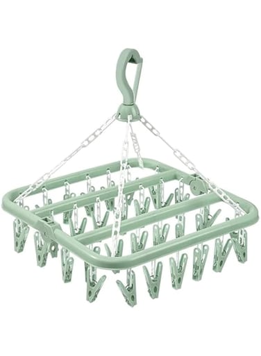 MARGOUN Clothes Drying Hanger with 32 Clips and Drip Foldable Hanging Rack (Light Green)