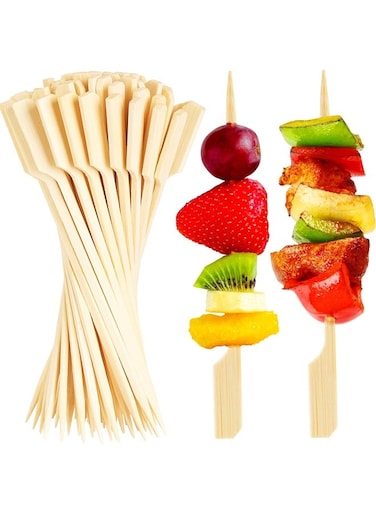 Bamboo Skewers for Appetizers,Cocktail Picks Fancy Toothpicks for Appetizers, Flat Paddle Wooden Skewers Food Sticks for Party Drinks Fruit BBQ Accessories