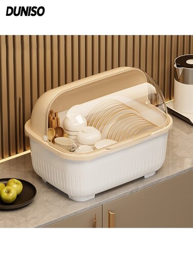 Dish Storage with Lid&iuml;&frac14;&OElig;Dish Drying Rack with Drain Tray&iuml;&frac14;&OElig;Dustproof Kitchen Utensil Tray Cutlery Drainer&iuml;&frac14;&OElig;Space Saving&iuml;&frac14;&OElig;for Home Kitchen