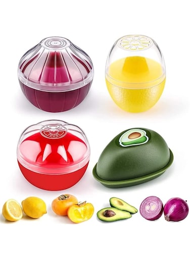 LOLUZ Silicone Fruit and Vegetable Shaped Savers,Avocado, Onion, Tomato, and Lemon Keeper,Vegetable and Fruit Storage Containers for Fridge, BPA Free Food Saver(4 pieces)