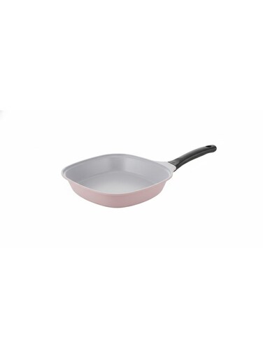 B&amp;S 28cm Non-Stick Square Grill Pan Pink &amp; White   Durable Aluminum