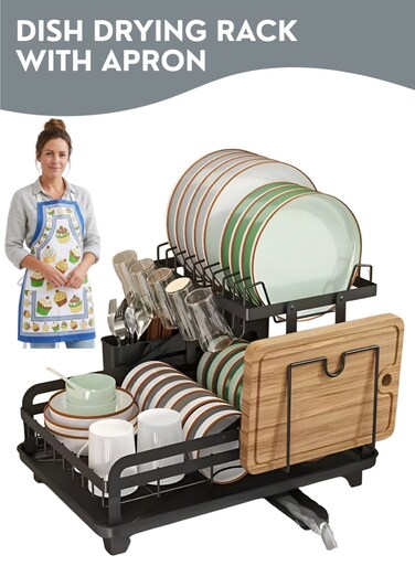 Drying Rack with Drain Tray &amp; Cutlery Holder &acirc;&euro;&ldquo; Countertop Kitchen Dish Drainer Stand, Space Saving Plate &amp; Bowl Organizer, Rust Resistant Over Sink Dish Rack for Kitchen Counter