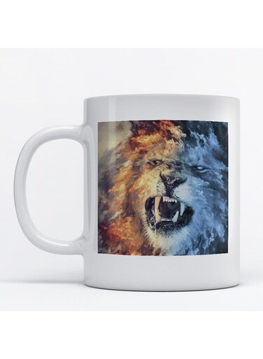 Lion Printed Mug White/Blue/Orange