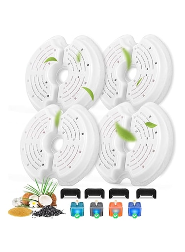 Cat Water Fountain Filters for 84oz/2.5L Stainless Steel Pet Fountain and 67oz/2.0L Plastic Cat Drinking Fountain, 4 Pack Pet Replacement Filters with 4 Pre-Filter Sponges (&lrm;White, SMALL)