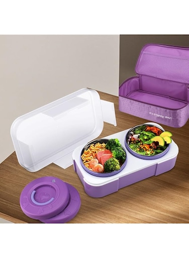 TAPIT Kids Lunch Box For School,Leakproof Lunch Container with Insulated Bag for School &amp; Office 304 Stainless Steel Lunch Box Bento Box (Purple-2 * 400ml)
