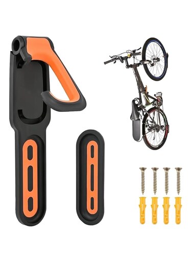 Joyzzz Bike Wall Mount, Enhanced Bike Storage Rack Hooks, Adjustable Saving Space Bicycle Hanging Stand, Bike Wall Storage Hanger Hook, Vertical Bicycle Depot Wall Hanger with Screw (Orange)