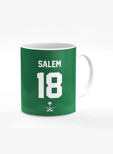 Designer Printed Coffee Mug with Heavy Duty Handle 11oz Ceramic Personalised Gift Mugs Cup [Microwave Safe &amp; Dishwasher Proof] -Football Team - Saudi Arabia Player Name - Salem