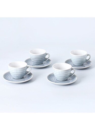 8-Piece Kiln Variable Glaze Process Round Linear Ceramic Coffee Cup And Saucer Set Blue 11x9x6.5cm