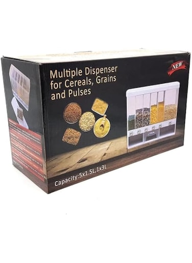 ECVV Multiple Dispenser For Grains &amp; Cereals - Dry Food Dispenser, One-Click Output Food Containers, 6 Grid Cereal Dispenser, Rice Dispenser Kitchen Storage for Rice, Beans, Grains