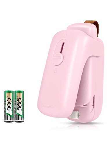 GNAFOTU Handheld Heat Bag Sealer,Mini Bag Sealer,2 in 1 Heat Sealer and Cutter with Lanyard,for Plastic Bags, Snacks, and Freshness Food Storage Snacks (Battery Included) (Pink)
