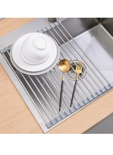 Kitchen Draining Rack   Foldable Silicone Dish Drain   Fruit and Vegetable Washing and Storage Rack   Gray   Suitable for Various Kitchen Environments