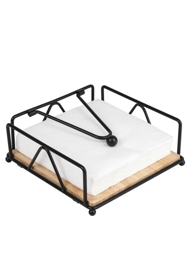 Napkin Holder for Table - Farmhouse Flat Metal Napkin Dispenser for Kitchen, Restaurants (Black-Square)