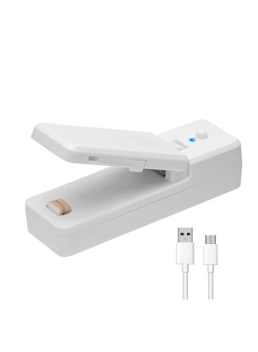 Mini Bag Sealer - 2 in 1 Portable Handheld Vacuum Heat Sealers And Cutter - Sealing Machine for Plastic Bags Storage Snack Cookies Freshness Kitchen Food (White)