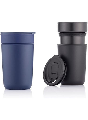 Hans Larsen SAVONA Premium Ceramic Tumbler with Recycled Protective Sleeve, 12oz (360ml) (Black)