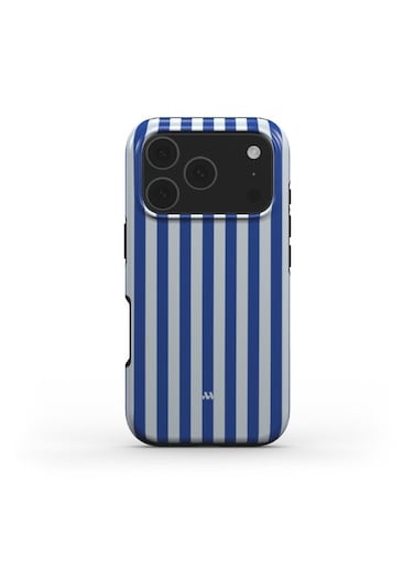 MOBCOS iPhone 17 Pro Max Blue Striped Premium Case Compatible with Hybrid Dual-Layer Hard Shell + Silicone Protection - Scratch-Resistant Shockproof Mobile Cover