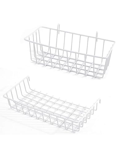 GBYAN Mesh Basket, Metal Wire Basket for Grid Wall, Straight Shelf, Flower Pot Display for Wire, Wall Grid Panel, Pack of 2 (White)