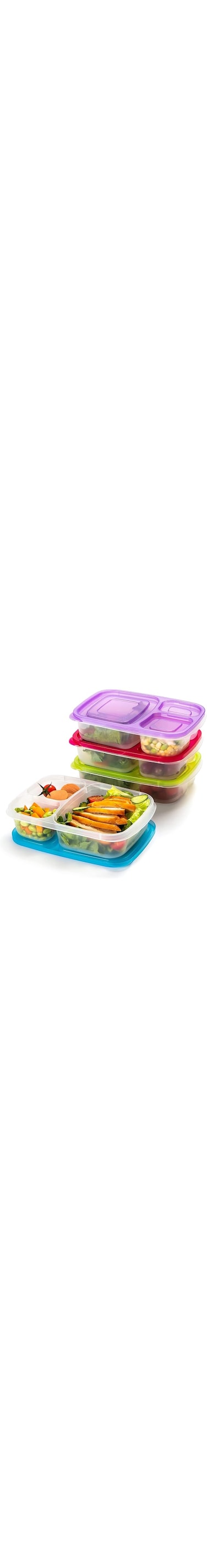 Premify 3 Pack Bento Lunch Box with 3 Compartments, Meal Prep Container, BPA-Free Stackable Plastic Leakproof Food Storage Box, Microwave, Dishwasher &amp; Freezer Safe