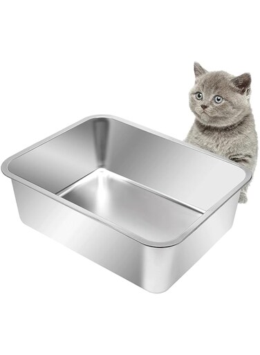 Kichwit Stainless Steel Litter Box for Cat, Non Stick Smooth Surface (17.5" L x 13.5" W x 6" H)