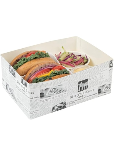 Restaurantware Bio Tek 8.4 x 6 x 3.5 Inch Burger Trays, 100 Disposable Paper Food Trays - Recyclable, Sturdy, Newsprint Paper Movie Snack Trays, For Meals, Snacks, &amp; Baked Goods