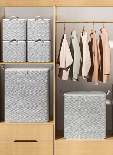 6-Piece Premium Storage Set for Closet Organization Space-Saving Fabric Bins with Sleek Gray Design