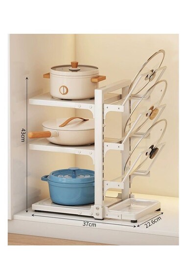 Rack, Kitchen Storage Rack, Multi-Tiered Household Pot Rack for Sink, Cabinet-Mounted Multi-Tiered Pot Storage Rack, Multi-Tiered Countertop Pot Lid Rack, White
