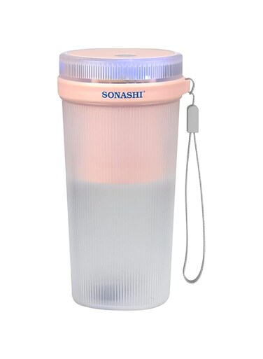 SONASHI SB-194 Rechargeable Portable Blender Peach-White] 40W Motor, 4 Stainless Steel Blades, LED Light Indicator, Carry Strap   Mini Portable Blender