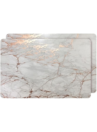Dainty Home Foiled Granite Marble Design Thick Cork Placemats For Dining Table, Marble Cork, Heavy Duty, Heat Resistant, Easy Clean Table Mats, Set Of 2 12" X 18" Rectangular Placemat, Rose Gold
