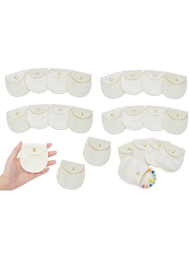 ELECDON 24 Pcs Luxury Cornsilk Velvet Jewelry Pouches with Snap Button - Perfect for Jewelry, Candy Gifts &amp; Accessories Storage, 3.27x3.03In Velvet Bags