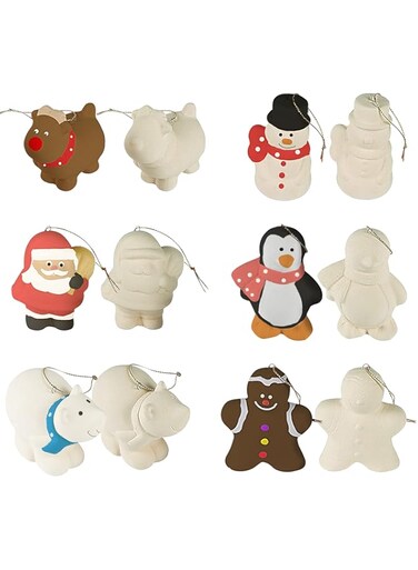 4E's Novelty Ready to Paint Ceramic Christmas Ornaments (12 Pack) Crafts for Adults &amp; Kids, DIY Design Your Own Ornaments to Paint