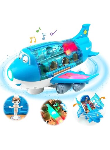 SGTT PRO Airplane Toys for Kids Bump and Go Action Toddler Toy Plane with Led Flashing Lights and Sounds for Boys &amp; Girls 3 4 5 6 7 8 9 10 11 12 Years (BLUE)