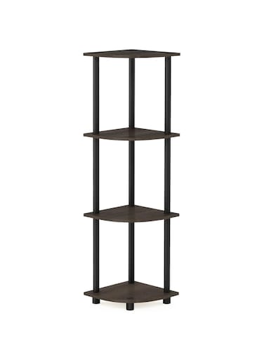 Furinno Turn-N-Tube 4-Tier Corner Display Rack Multipurpose Shelving Unit, Dark Brown Grain/Black