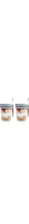 Overnight Oats Container with Lid and Spoon set,Overnight Oats Jars,12oz,Vegetable and fruit Salad Storage Container, Airtight Oatmeal Container for Cereal, Milk with Measurement Marks (Grey 2Pcs)