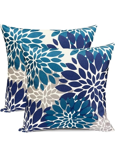 YHRY 2 Pcs Decorative Throw Pillow Covers, Blue Pillow Covers, Couch Pillow Covers, Linen Square Floral Flower Farmhouse Pillowcase, for Sofa, Living Room, Home Decro, 18x18 Inch