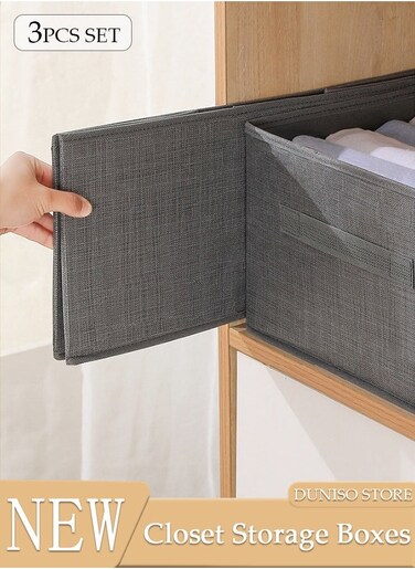3pcs Closet Storage Box Cubes with Handle Large Capacity Storage Bins Sturdy Foldable Storage Box Multifunctional Closet Organizer System for Clothing, Jeans, Toys, Books, Shelves, Closet, Wardrobe