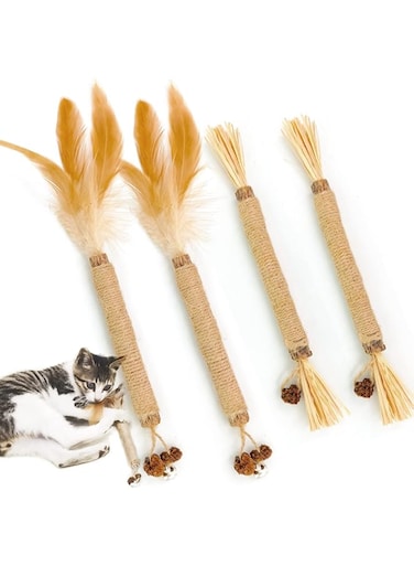Silvervine Sticks for Cats, Silvervine Chew Stick Cat Toys,Teeth Cleaning for Cute Indoor Kitten, Interactive Cat Toy for Relieve Cat Anxiety and Stress (4 pcs)