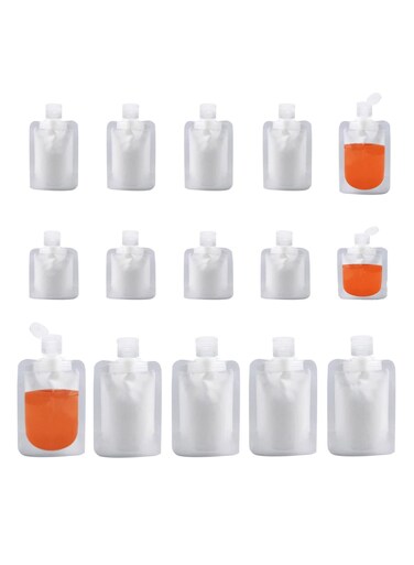 seven Upgrade Your Travel Routine with 15 TSA-Approved Refillable Toiletry Pouches - Organize Shampoo, Conditioner, Cosmetics Efficiently (30ml/50ml/100ml)