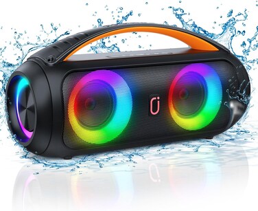 JYX D16 Portable Bluetooth Speakers, 40W Large Bluetooth Boombox Speaker, Loud Speaker with Deep Bass, Outdoor Wireless Speaker with Disco Lights for Party, Bluetooth 5.3, IP65 Waterproof, TWS