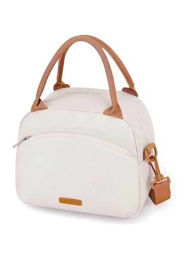 SZYYQ Womens Lunch Bag Insulated Lunch Box Cute Lunch Bags Reusable Freezable Tote Lunch Bag Organizer with Adjustable Shoulder Strap for Women Men Adult, Work, Picnic, Beige