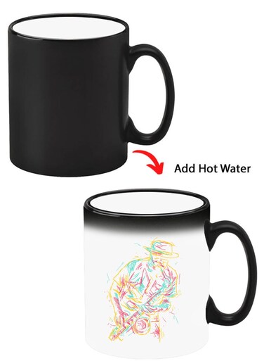 Color Changing Heat Sensitive Ceramic Mug, Image Revealed When HOT Liquid is Added! Abstract saxophone