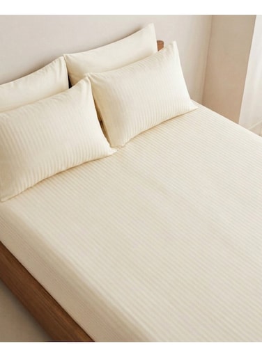 Decor 210TC Cotton Satin Single Strpies Bed Sheet Set 2PC   Soft Breathable Satin Flat Sheet 180x260 cm   1 pillowcase 50x75 cm   OEKO-TEX &amp; ECAS Certified