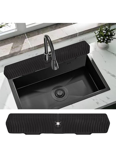 EORROE 30 Inch Sink Splash Guard, Large Size Kitchen Sink Splash Guard, Longer Silicone Faucet Handle Drip Catcher Tray for Kitchen Countertop, Bathroom, Farmhouse (Black)