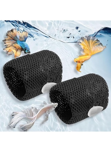 NALACAL 2 Pack Betta Fish Cave, Black Betta Fish Hideout with Suction Cup, Hollow Fish Tank Tunnel for Betta, Shrimp and Cichlid Shelter, Fish Tank Decorations