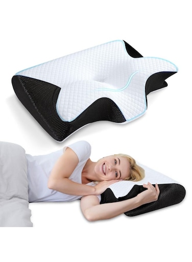 Memory Foam Pillow for Side &amp; Back Sleepers &acirc;&euro;&ldquo; Ergonomic Cervical Support Bed Pillow with Breathable Washable Cover &acirc;&euro;&ldquo; Black &amp; White